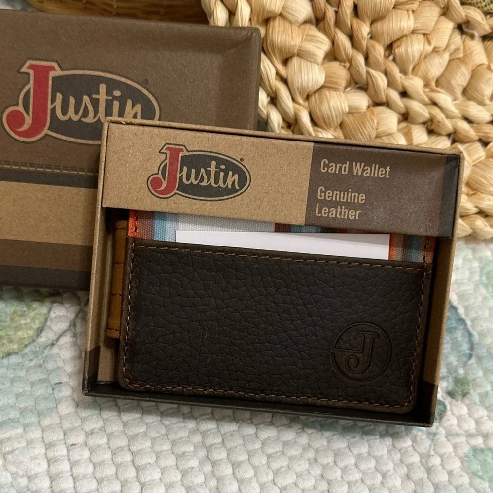 New Justin Card Wallet Serape Inlay Leather New In Box